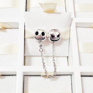 925 Sterling Silver Jack Skellington Faces Safety Chain Charm Bead fits Pandora